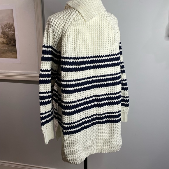 Women’s Lands*End* Sweater Blue & White Stripe Turtleneck Size L - Picture 4 of 11